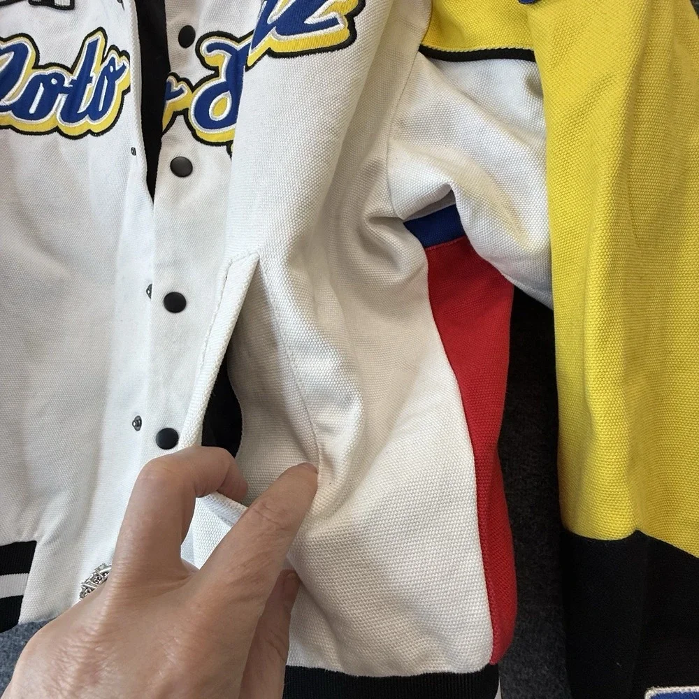 Forever 21 Racing Jacket Small Varsity Coat Moto Bomber Canvas Y2K Streetwear